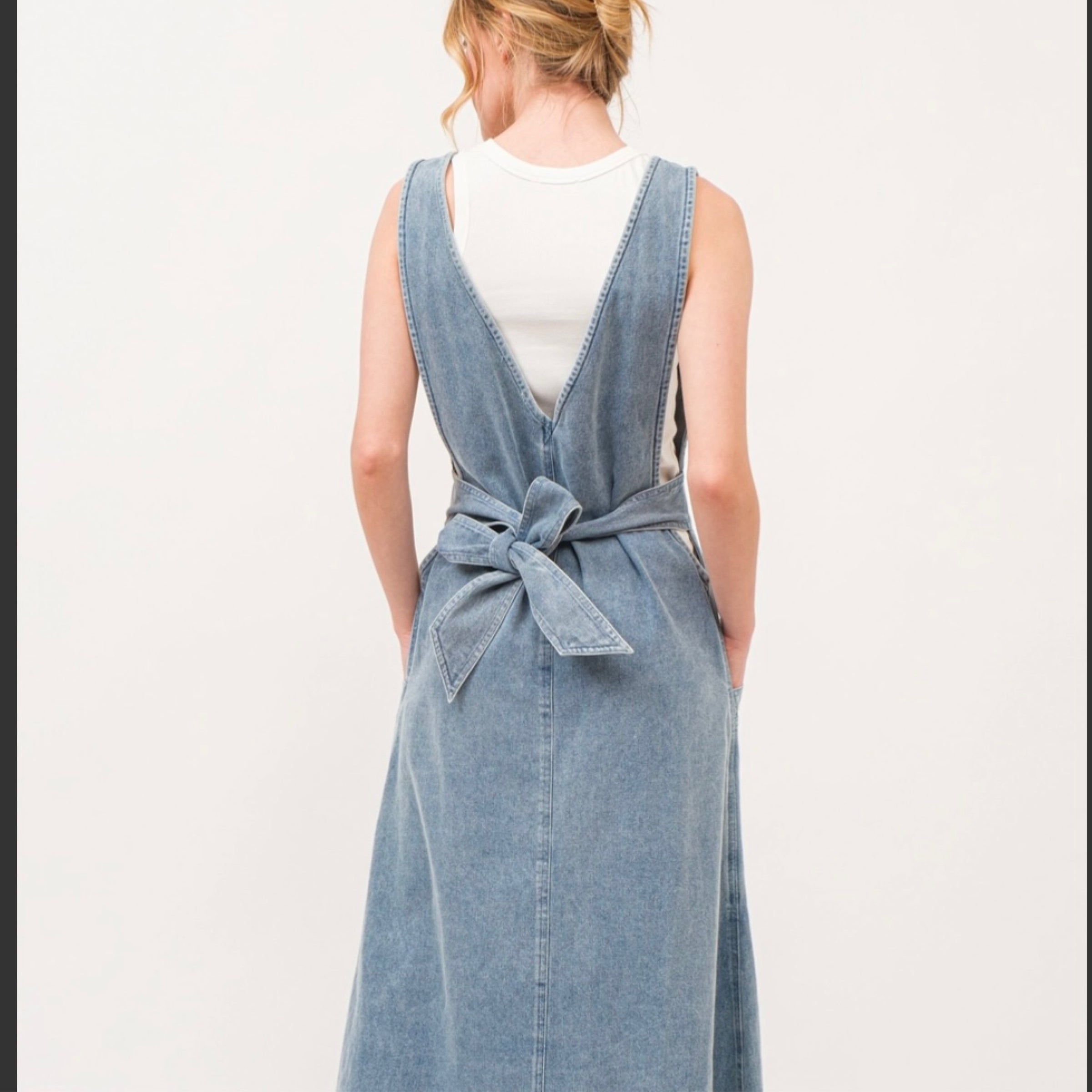 distressed denim overall dress ADJUSTABLE STRAP BACK SLIT DISTRESSED DENIM OVERALL DRESS